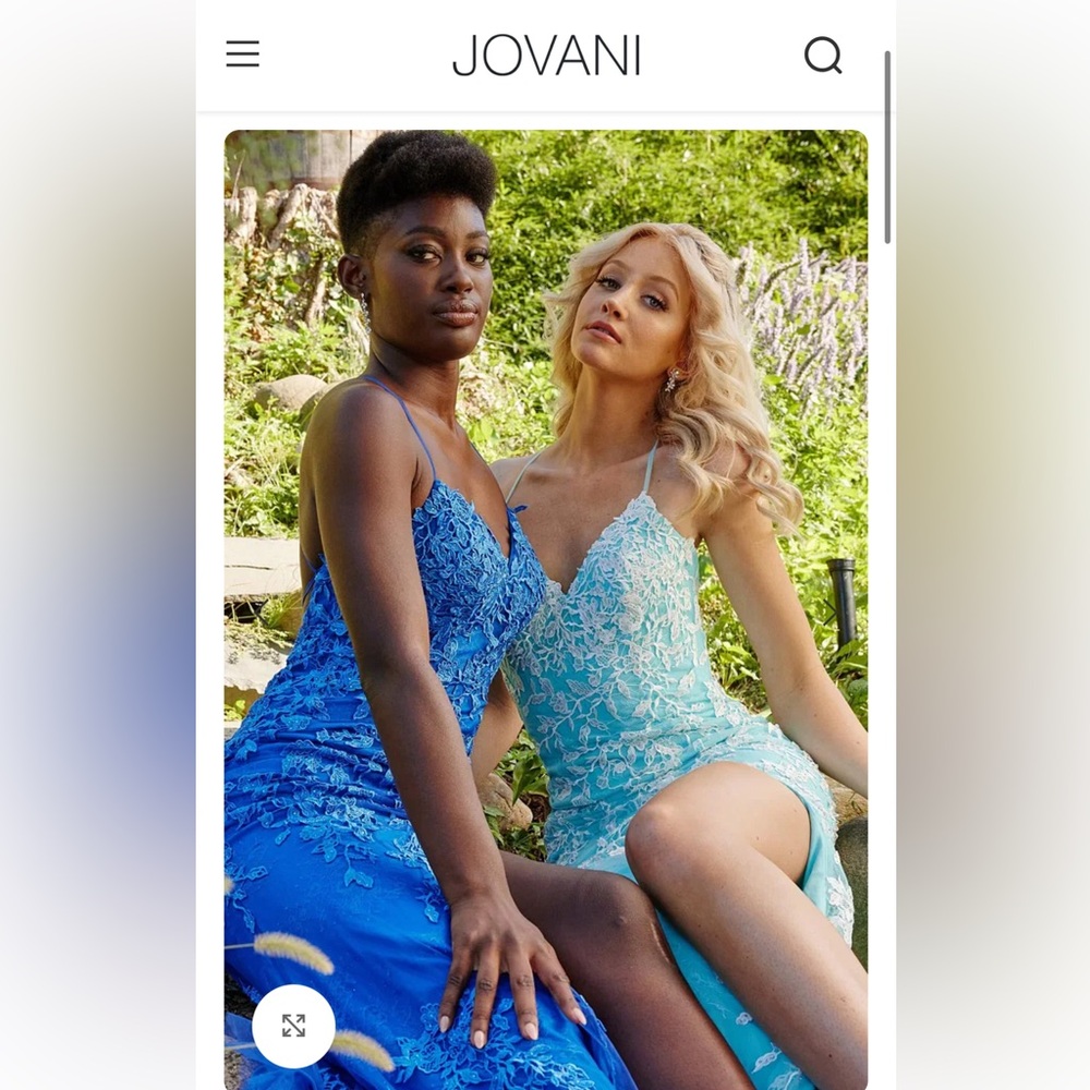 Jovani Turquoise Long Appliqued High Slit Sheath Gown NEW Size 4 Mermaid JVN - Picture 6 of 16